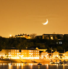 Cardiff Bay at night with New Moon